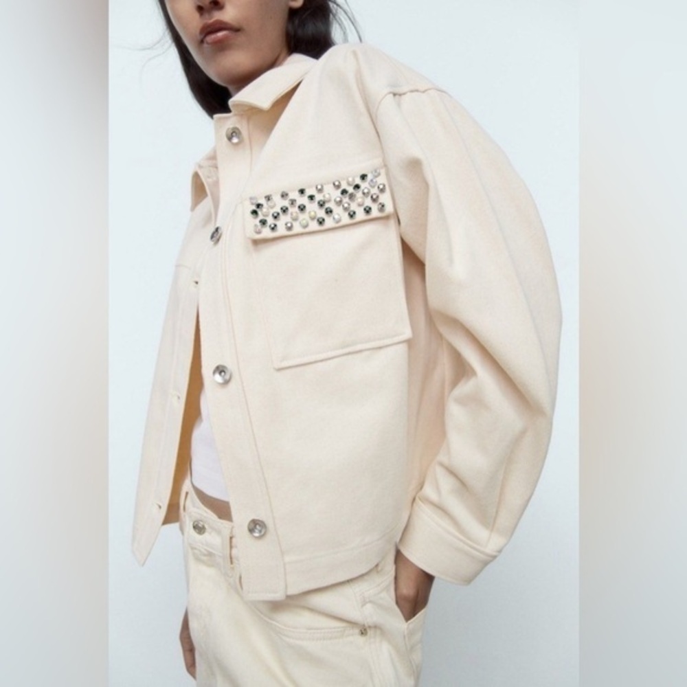 🆕 Zara Rhinestone Pocket Cropped Jacket - Picture 1 of 10